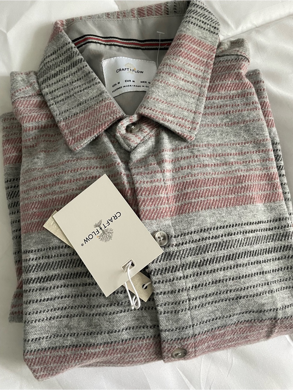 NWT Craft & Flow Men's Casual Button-Down Shirt in Heather Gray & Dusty Rose